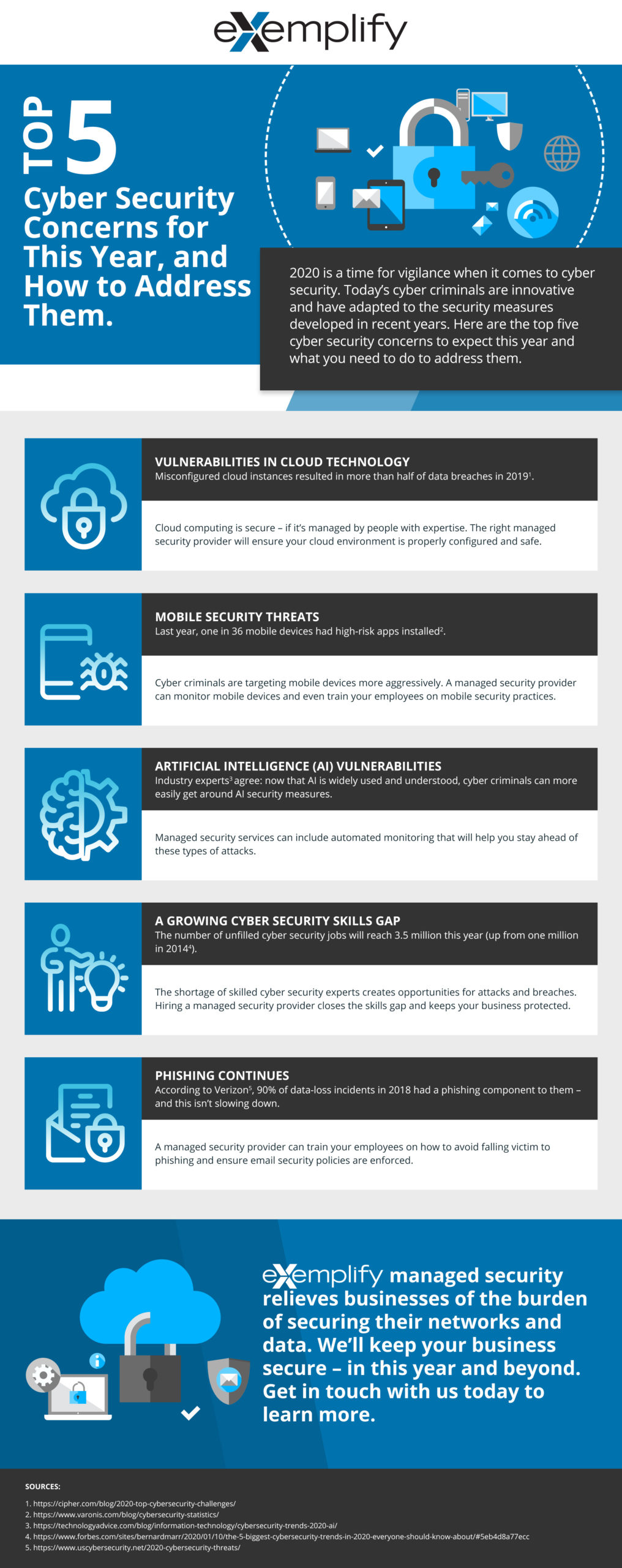 This infographic explains how to address the top five cyber security concerns of 2020.